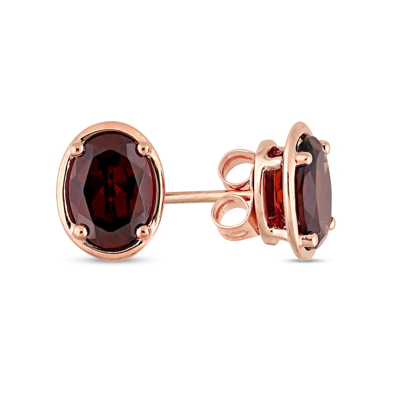 Main Image 1 of Oval Garnet Outline Frame Stud Earrings in 14K Rose Gold