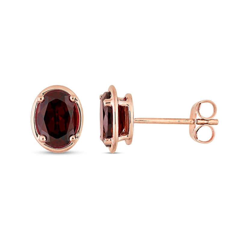 Main Image 3 of Oval Garnet Outline Frame Stud Earrings in 14K Rose Gold