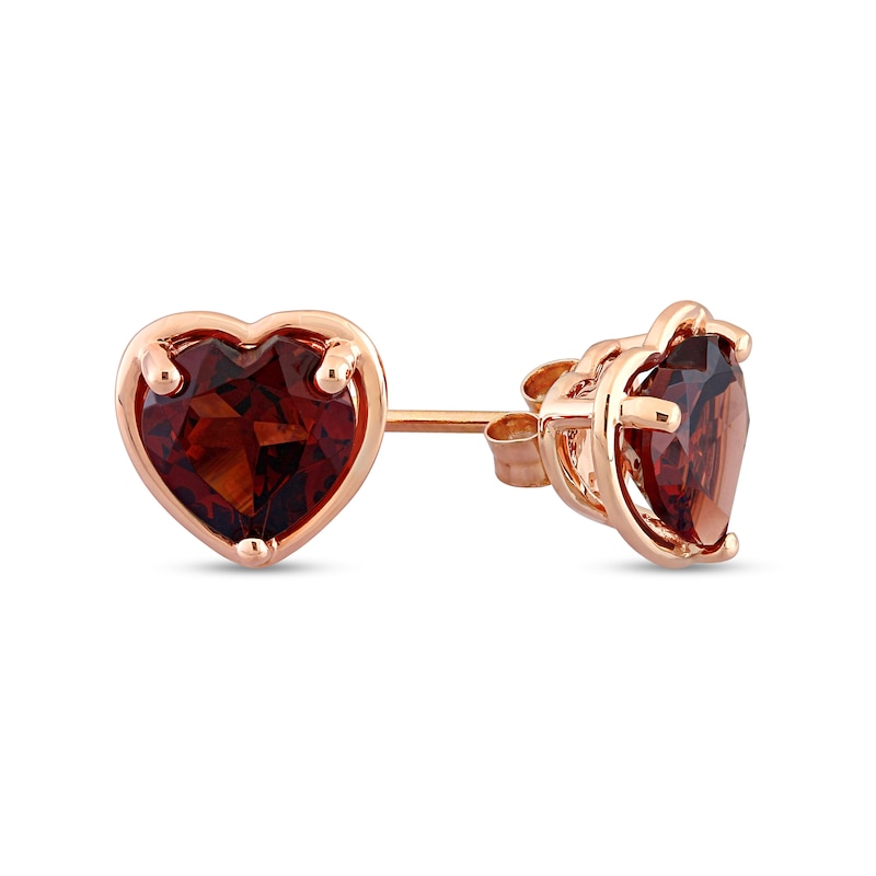 Main Image 1 of Heart-Shaped Garnet Outline Frame Stud Earrings in 14K Rose Gold