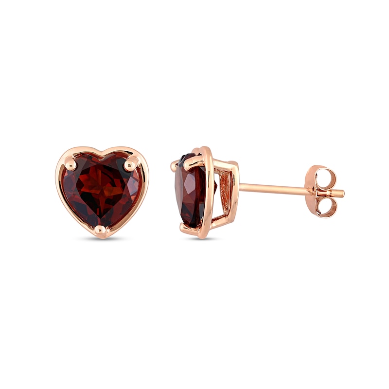 Main Image 3 of Heart-Shaped Garnet Outline Frame Stud Earrings in 14K Rose Gold