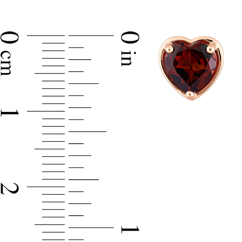 Main Image 4 of Heart-Shaped Garnet Outline Frame Stud Earrings in 14K Rose Gold