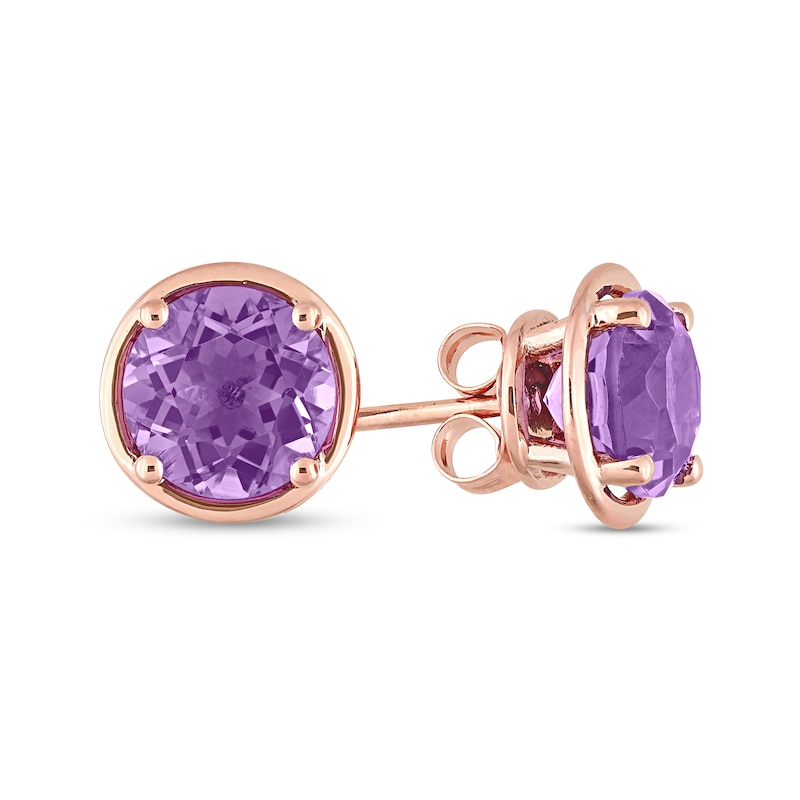 Main Image 1 of Round Amethyst Outline Frame Stud Earrings in 14K Rose Gold