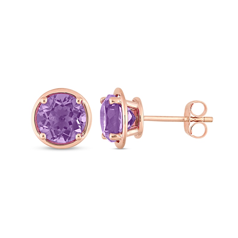 Main Image 3 of Round Amethyst Outline Frame Stud Earrings in 14K Rose Gold