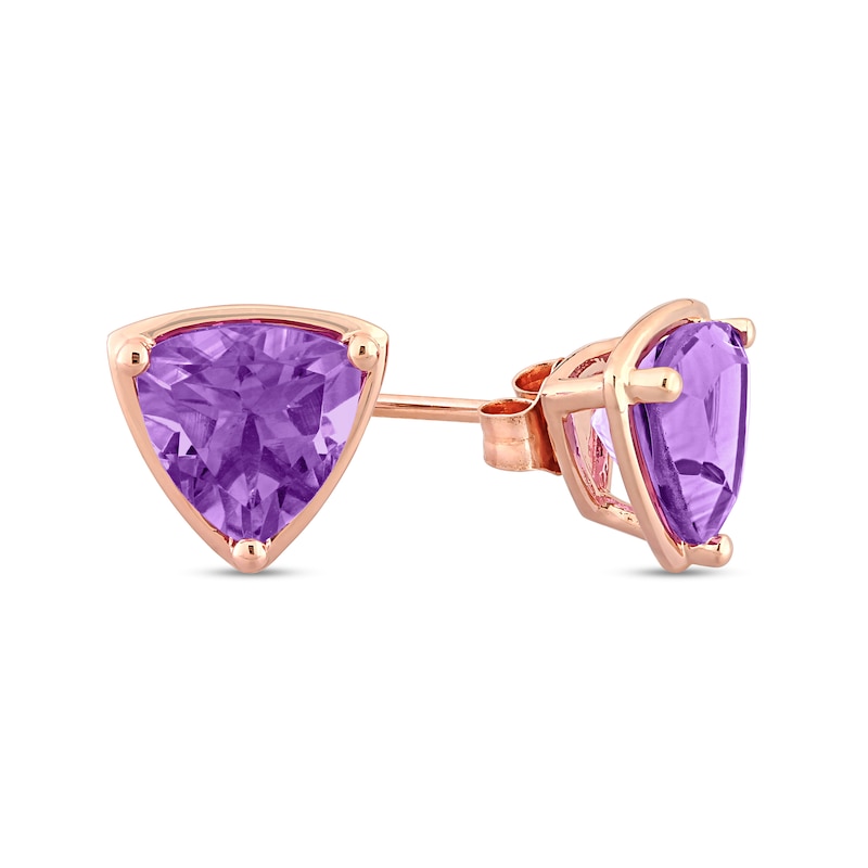 Main Image 1 of 7.0mm Trillion-Cut Amethyst Outline Frame Stud Earrings in 14K Rose Gold