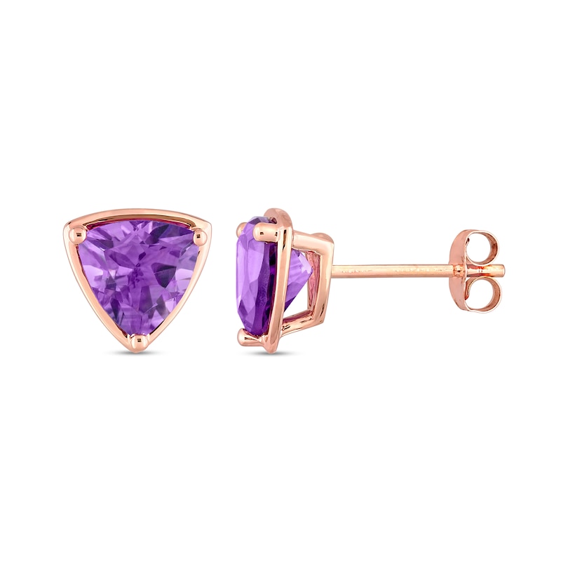 Main Image 3 of 7.0mm Trillion-Cut Amethyst Outline Frame Stud Earrings in 14K Rose Gold