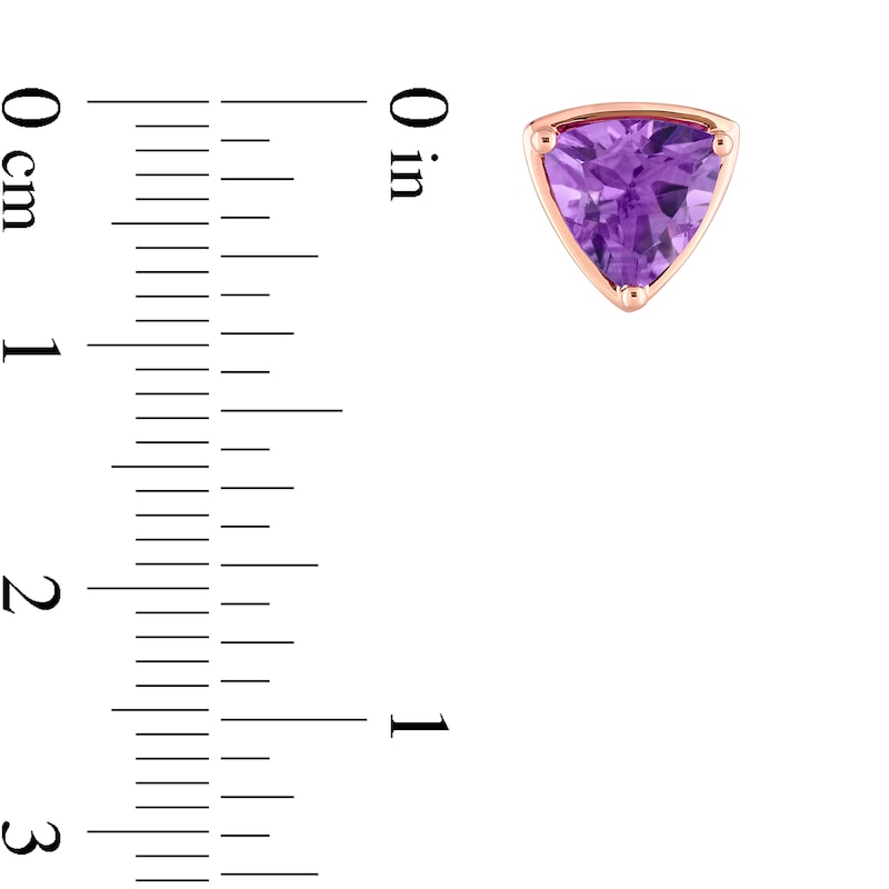 Main Image 4 of 7.0mm Trillion-Cut Amethyst Outline Frame Stud Earrings in 14K Rose Gold