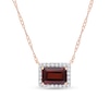 Thumbnail Image 1 of Sideways Emerald-Cut Garnet and 0.12 CT. T.W. Diamond Frame Necklace in 10K Rose Gold