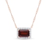 Thumbnail Image 0 of Sideways Emerald-Cut Garnet and 0.12 CT. T.W. Diamond Frame Necklace in 10K Rose Gold