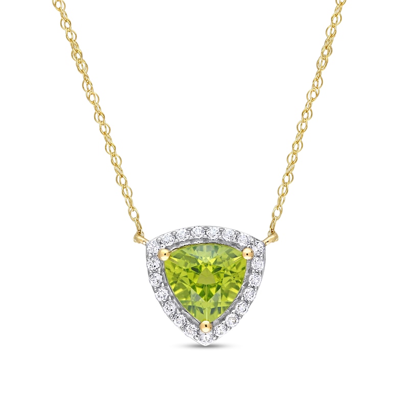 Trillion-Cut Peridot and White Topaz Frame Necklace in 10K Gold|Peoples Jewellers