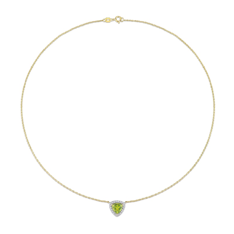 Main Image 3 of Trillion-Cut Peridot and White Topaz Frame Necklace in 10K Gold
