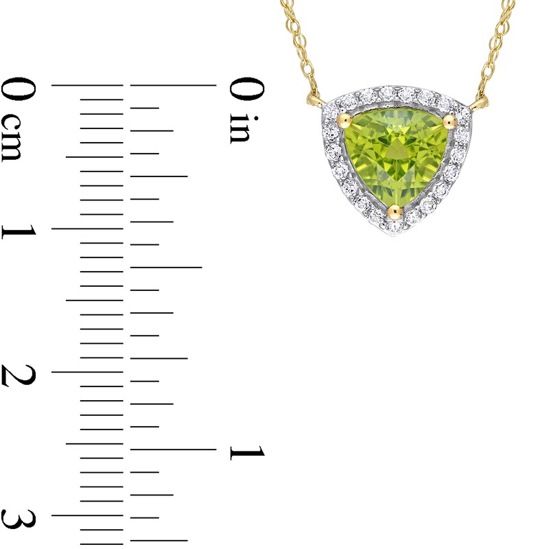 Main Image 4 of Trillion-Cut Peridot and White Topaz Frame Necklace in 10K Gold