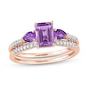 Thumbnail Image 0 of Multi-Shape Amethyst and 0.09 CT. T.W. Diamond Three Stone Bridal Set in 10K Rose Gold