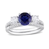 Thumbnail Image 1 of Blue and White Sapphire and 0.09 CT. T.W. Diamond Three Stone Bridal Set in 10K White Gold