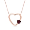 Thumbnail Image 1 of Offset Garnet Heart Outline Necklace in 10K Rose Gold