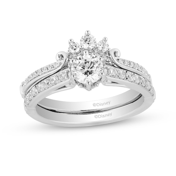 Enchanted Disney Majestic Princess 0.95 CT. T.W. Diamond Crown Contour Bridal Set in 14K White Gold
