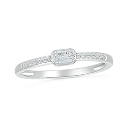 0.10 CT. T.W. Sideways Emerald-Shaped Multi-Diamond Promise Ring in 10K White Gold