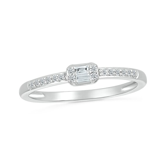 0.10 CT. T.W. Sideways Emerald-Shaped Multi-Diamond Promise Ring in 10K White Gold
