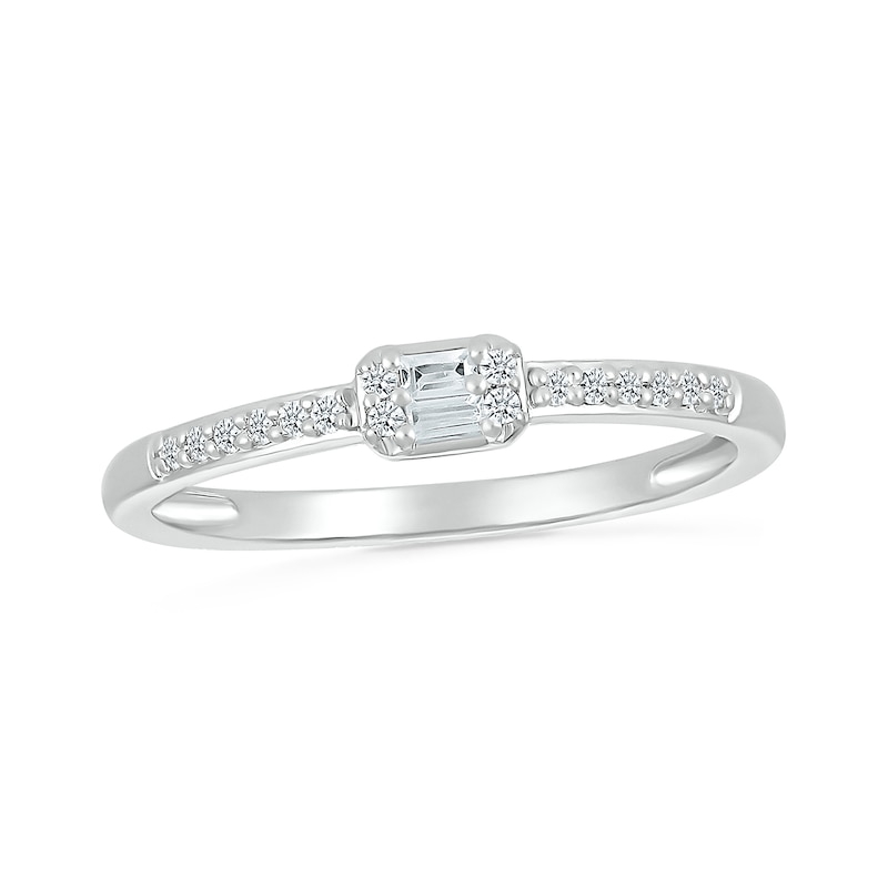 0.10 CT. T.W. Sideways Emerald-Shaped Multi-Diamond Promise Ring in 10K White Gold