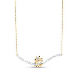 By Women for Women 0.20 CT. T.W. Diamond Swirl Bypass Bar with Lotus Flower Necklace in 10K Gold