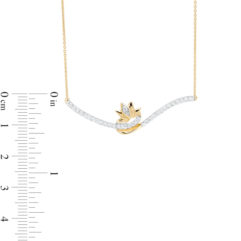 By Women for Women 0.20 CT. T.W. Diamond Swirl Bypass Bar with Lotus Flower Necklace in 10K Gold|Peoples Jewellers