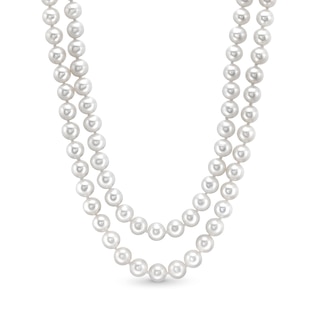 6.5mm Freshwater Cultured Pearl Double Strand Necklace with 14K Gold Round Filigree Clasp