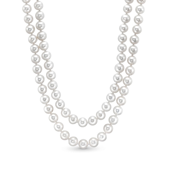 6.5mm Freshwater Cultured Pearl Double Strand Necklace with 14K Gold Round Filigree Clasp