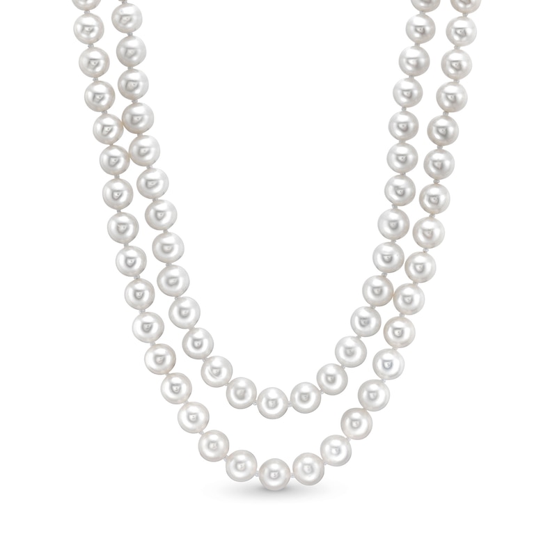 Main Image 1 of 6.5mm Freshwater Cultured Pearl Double Strand Necklace with 14K Gold Round Filigree Clasp