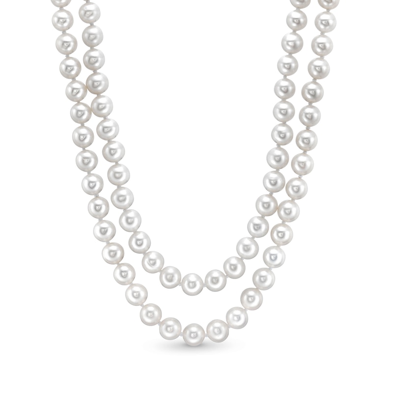 6.5mm Freshwater Cultured Pearl Double Strand Necklace with 14K Gold Round Filigree Clasp|Peoples Jewellers