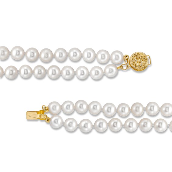 6.5mm Freshwater Cultured Pearl Double Strand Necklace with 14K Gold Round Filigree Clasp