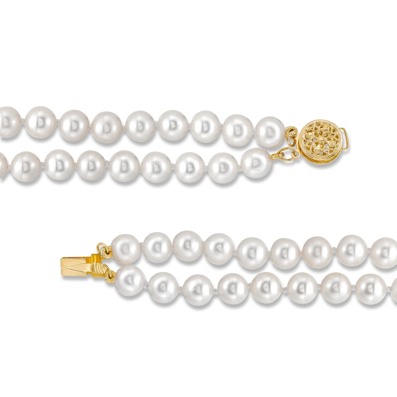 Main Image 3 of 6.5mm Freshwater Cultured Pearl Double Strand Necklace with 14K Gold Round Filigree Clasp