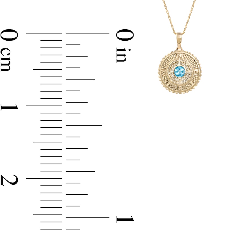 Men's 6.0mm Swiss Blue Topaz Scallop Edge Compass Pendant in 10K Gold – 22"