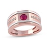 Thumbnail Image 0 of Men's 5.0mm Ruby and 0.12 CT. T.W. Diamond Grooved Wedding Band in 10K Two-Tone Gold