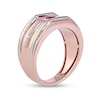 Thumbnail Image 1 of Men's 5.0mm Ruby and 0.12 CT. T.W. Diamond Grooved Wedding Band in 10K Two-Tone Gold