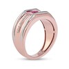 Thumbnail Image 1 of Men's 5.0mm Ruby and 0.12 CT. T.W. Diamond Grooved Wedding Band in 10K Two-Tone Gold