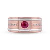 Thumbnail Image 2 of Men's 5.0mm Ruby and 0.12 CT. T.W. Diamond Grooved Wedding Band in 10K Two-Tone Gold