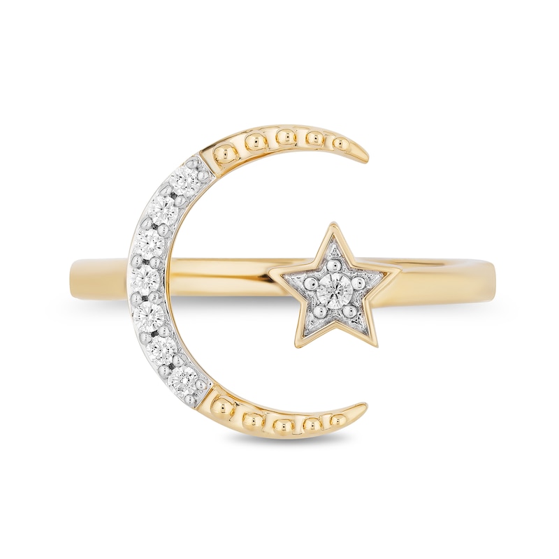 Enchanted Disney Jasmine 0.115 CT. T.W. Diamond Star and Moon Ring in 10K Gold