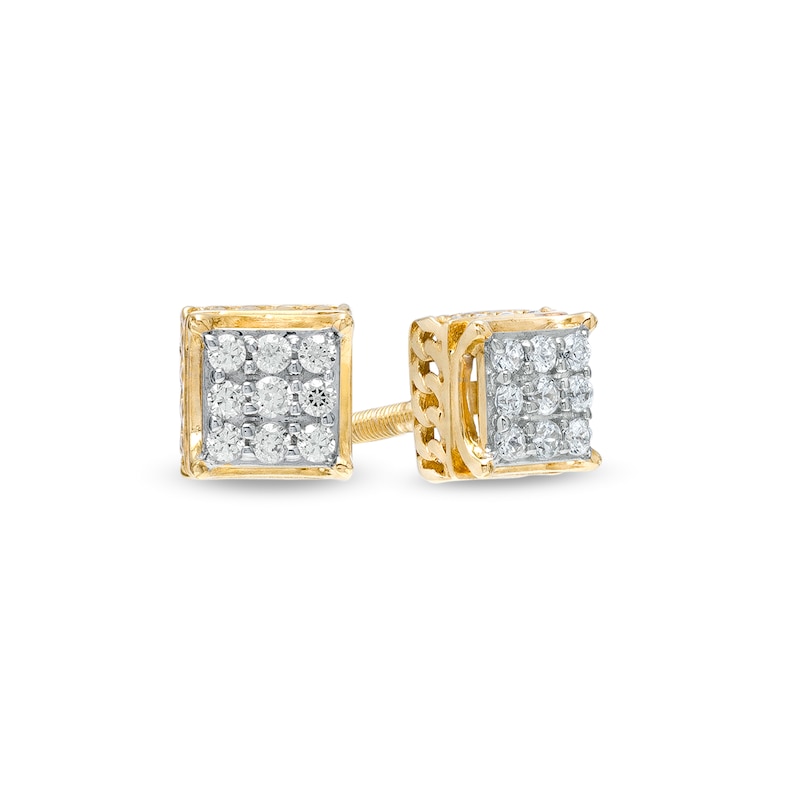 Men's 0.145 CT. T.W. Square Multi-Diamond Curb Chain Link Outer Edge Stud Earrings in 10K Gold|Peoples Jewellers