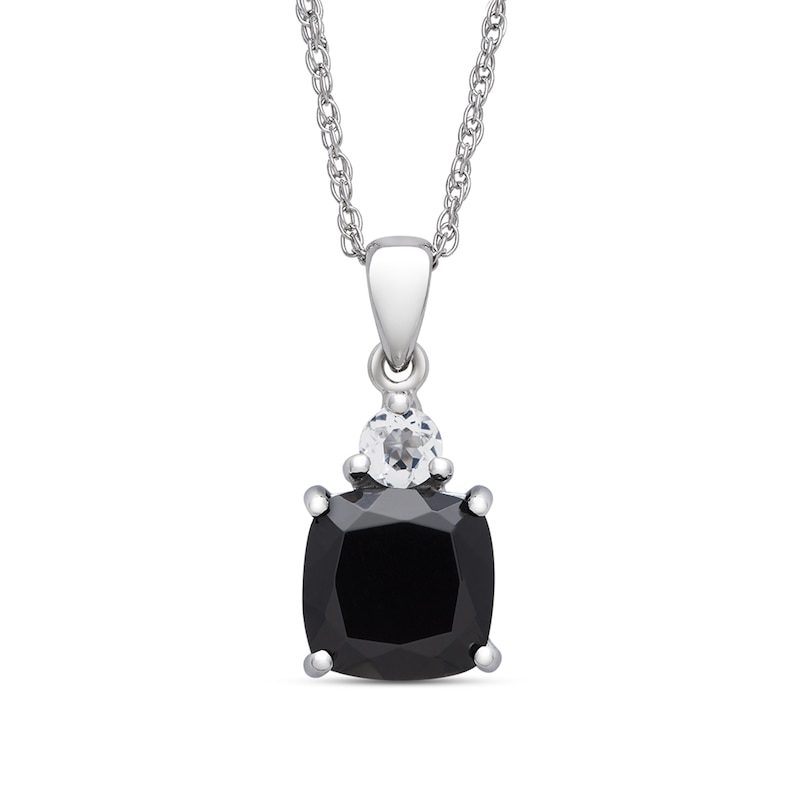 9.0mm Cushion-Cut Onyx and White Topaz Pendant in Sterling Silver