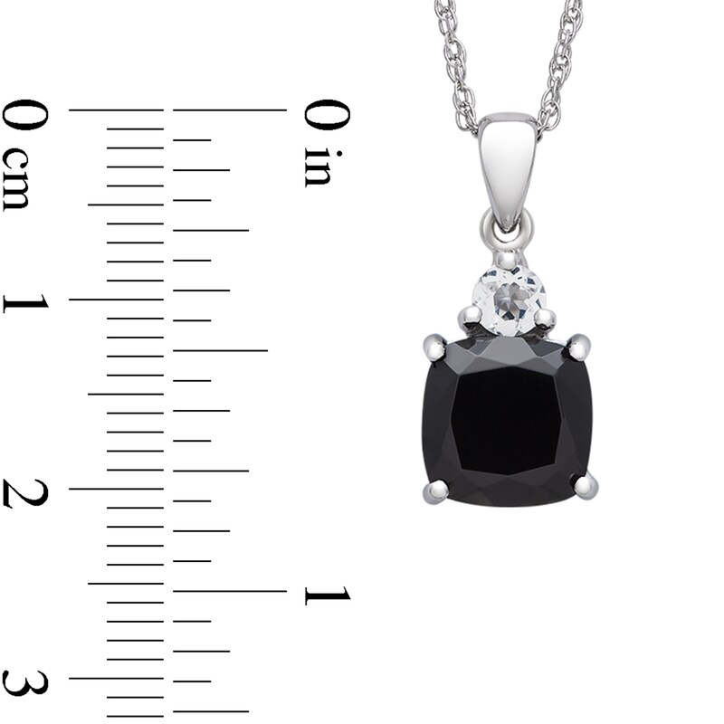 9.0mm Cushion-Cut Onyx and White Topaz Pendant in Sterling Silver