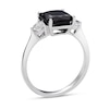Thumbnail Image 1 of 8.0mm Cushion-Cut Onyx and White Topaz Ring in Sterling Silver