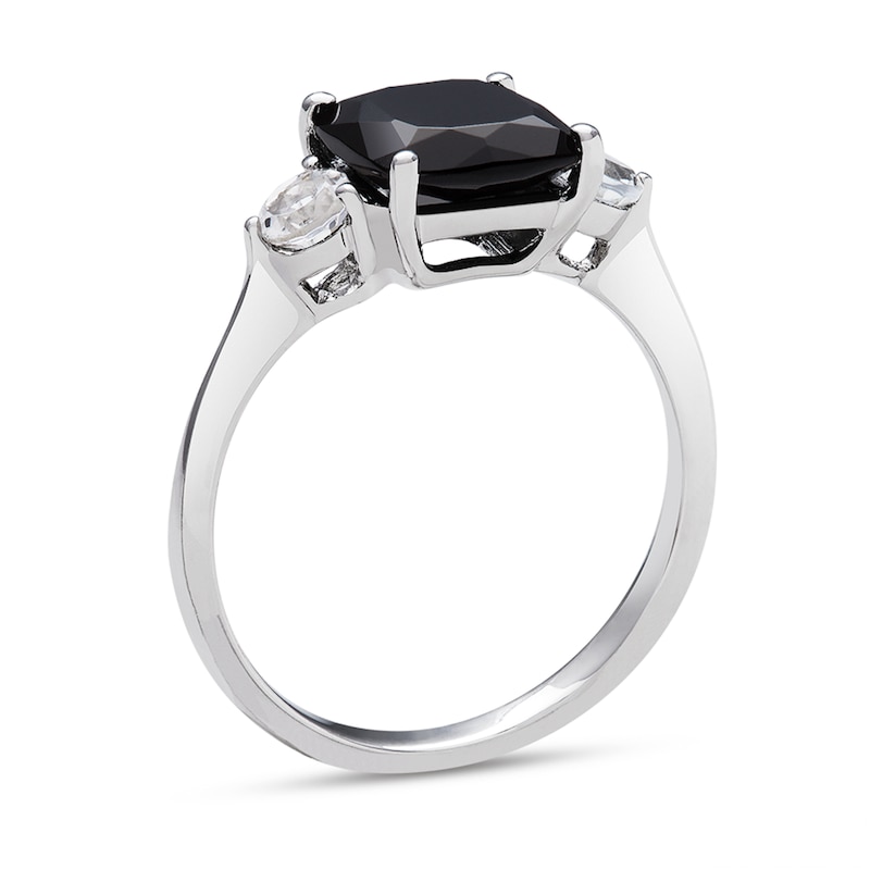 8.0mm Cushion-Cut Onyx and White Topaz Ring in Sterling Silver