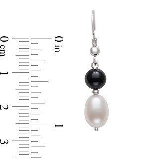 Alternating Onyx and Freshwater Cultured Pearl Strand Necklace, Bracelet and Drop Earrings Set in Sterling Silver