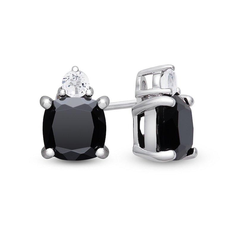 7.0mm Cushion-Cut Onyx and White Topaz Stud Earrings in Sterling Silver