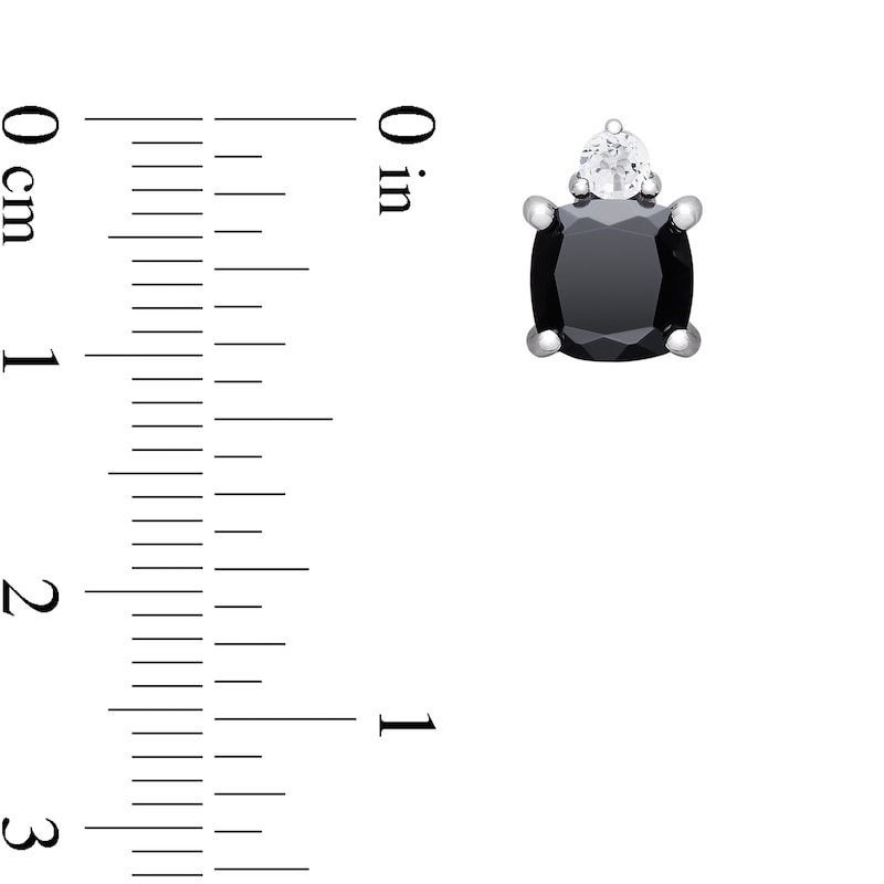 7.0mm Cushion-Cut Onyx and White Topaz Stud Earrings in Sterling Silver