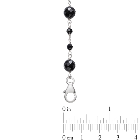 Alternating Onyx Bead Station Necklace in Sterling Silver - 36"