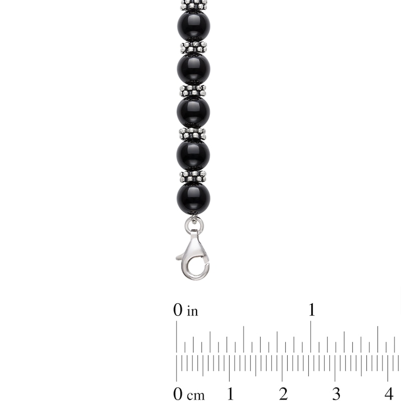 8.0mm Onyx and Stopper Bead Strand Necklace in Sterling Silver