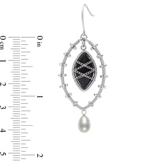 Marquise Onyx and Freshwater Cultured Pearl Wire Drop Earrings in Sterling Silver