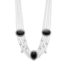 Thumbnail Image 0 of Oval Onyx and Cultured Freshwater Pearl Multi-Strand Necklace in Sterling Silver - 15"