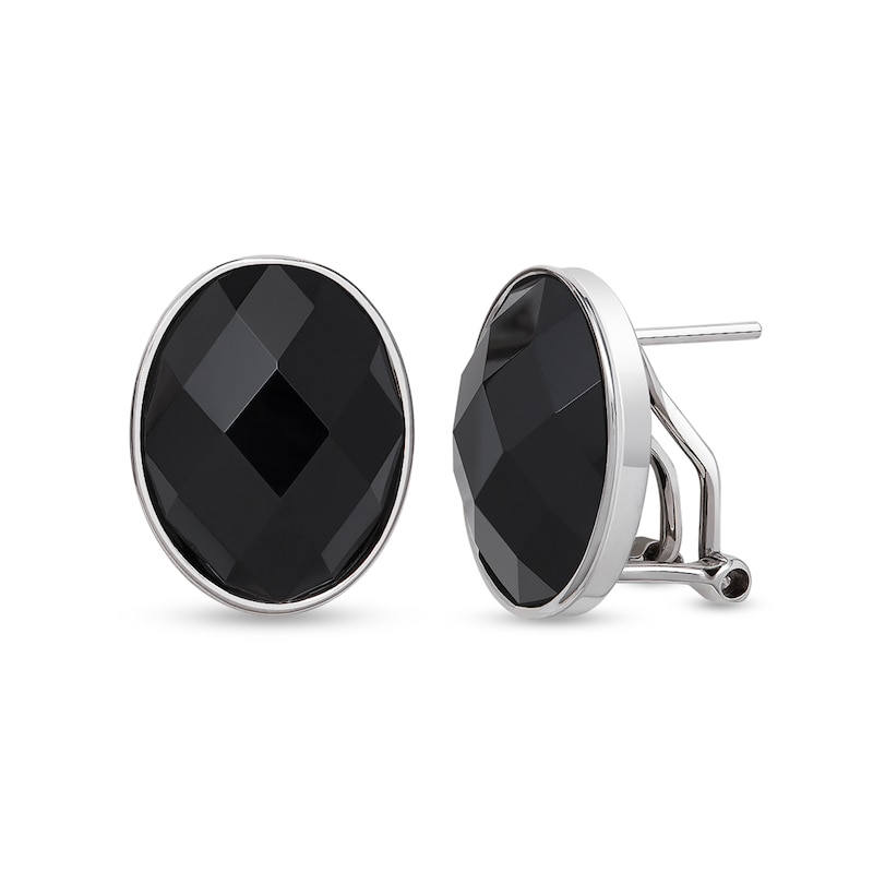 Faceted Oval Onyx Stud Earrings in Sterling Silver|Peoples Jewellers