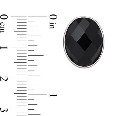 Faceted Oval Onyx Stud Earrings in Sterling Silver